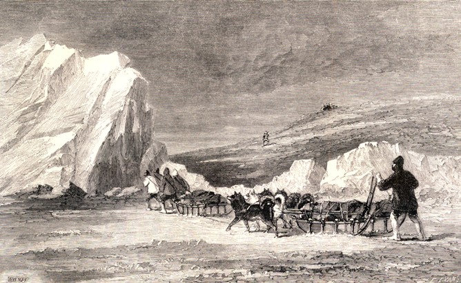 &lsquo;McClintock&rsquo;s Travelling Party Discovering the Remains of Cairn at Cape Herschel,&rsquo; from McClintock&rsquo;s account of the Fox expedition&rsquo;s search for Franklin. Engraving by Walter William May, The Voyage of the &lsquo;Fox&rsquo; in the Arctic Seas, 1859.