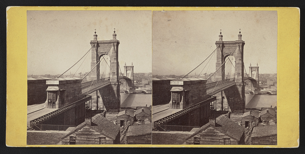 The Roebling Suspension Bridge from the Covington side of the Ohio River